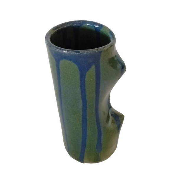 Artisan Blue Green Vase Rustic Primitive Drip Glaze - Picture 8 of 9